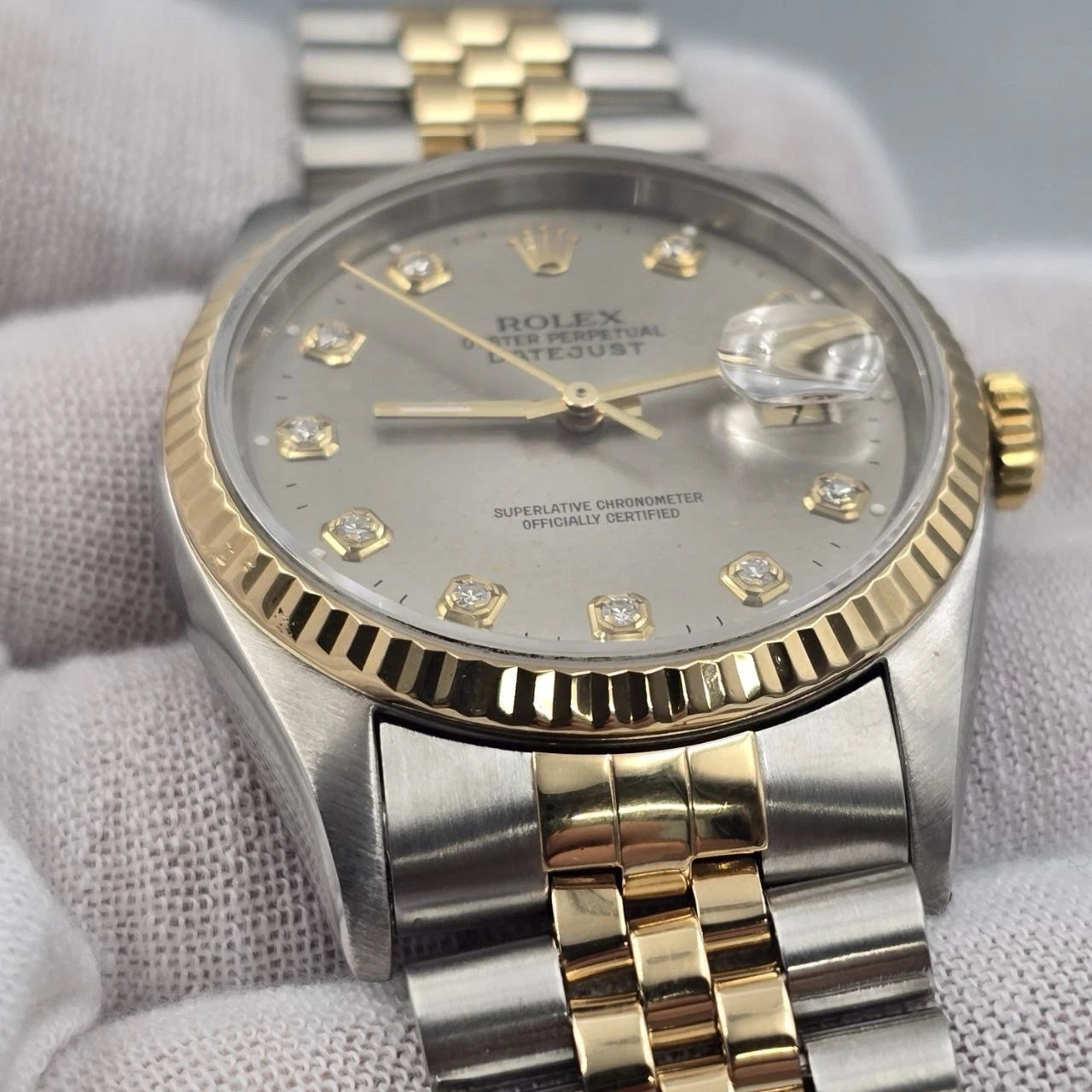 Rolex Datejust 36mm Silver Computer Diamond Dial Two Tone Jubilee 18K 16233