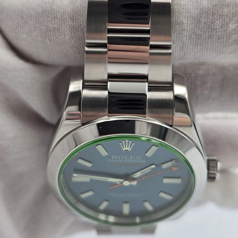 PAPERS 2017 Rolex Milgauss 40mm Steel Blue Dial Green Crystal 116400GV BOX
