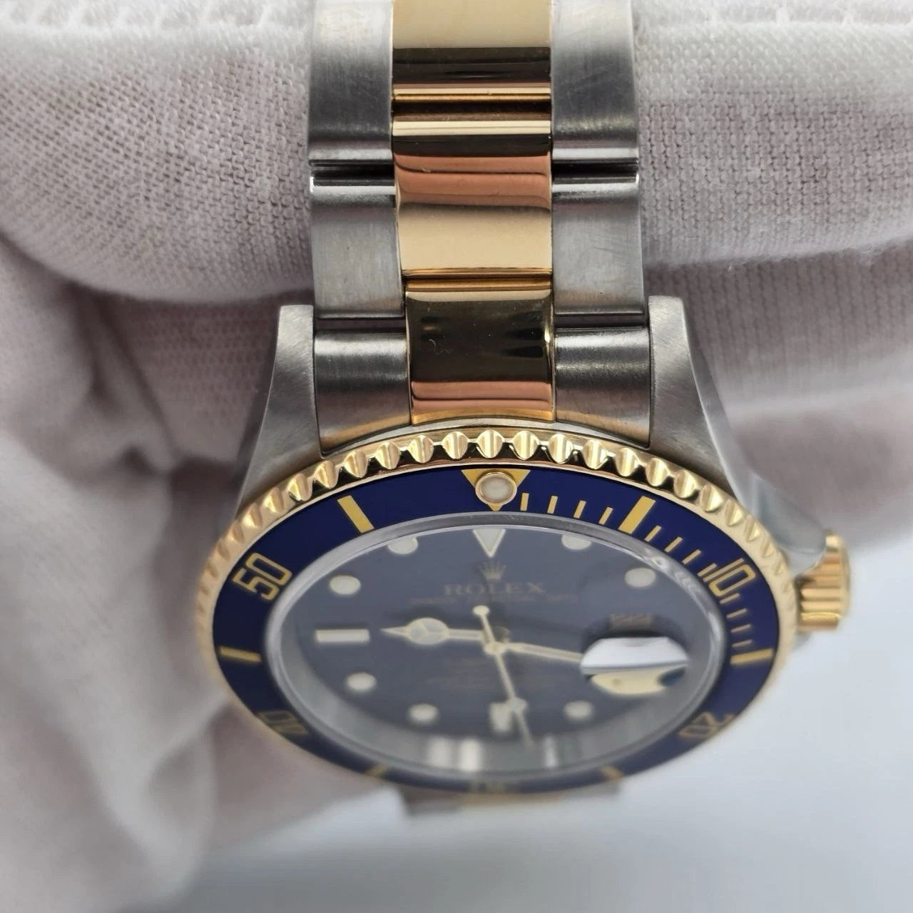 2006 Rolex Submariner 16613 NO HOLES Blue Dial Two Tone Steel Gold 40mm Watch
