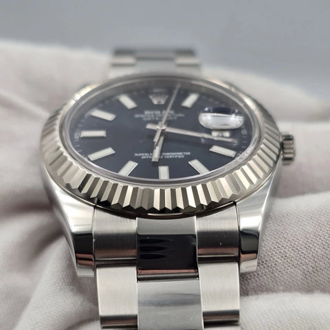 2014 PAPERS Rolex Datejust II 116334 Steel 18k White Gold Blue Dial 41mm Watch