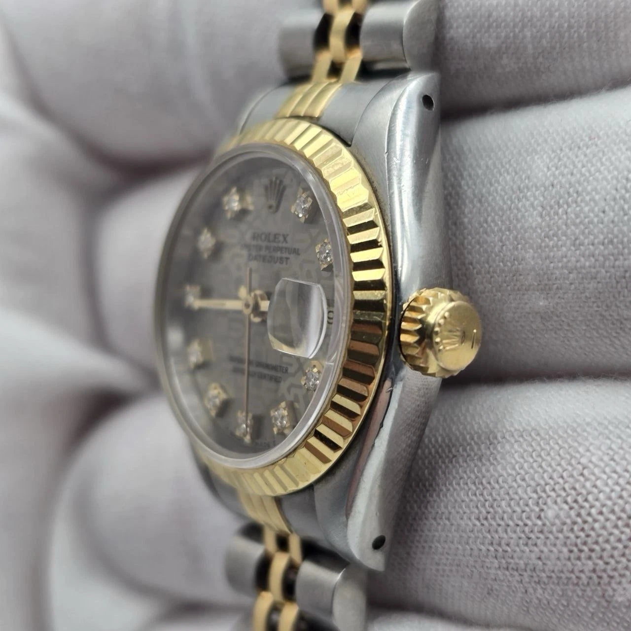 Rolex Datejust 69173 Fluted TT Jubilee Grey Computer Diamond Dial 26mm Watch