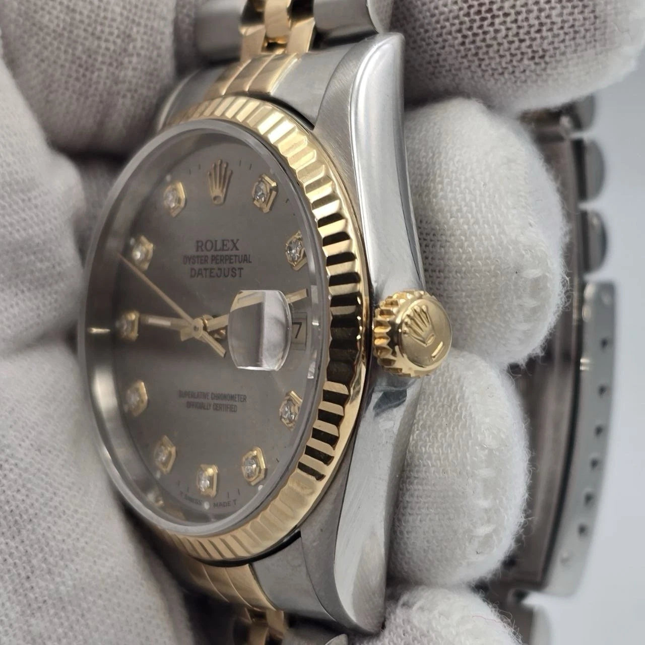 Rolex Datejust 36mm Silver Computer Diamond Dial Two Tone Jubilee 18K 16233