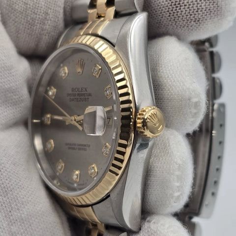 Rolex Datejust 36mm Silver Computer Diamond Dial Two Tone Jubilee 18K 16233