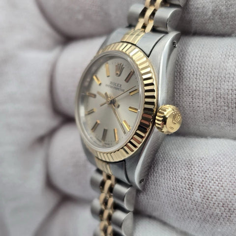 Rolex Oyster Perpetual 24mm Factory SILVER Dial TT Gold Steel Jubilee 67193