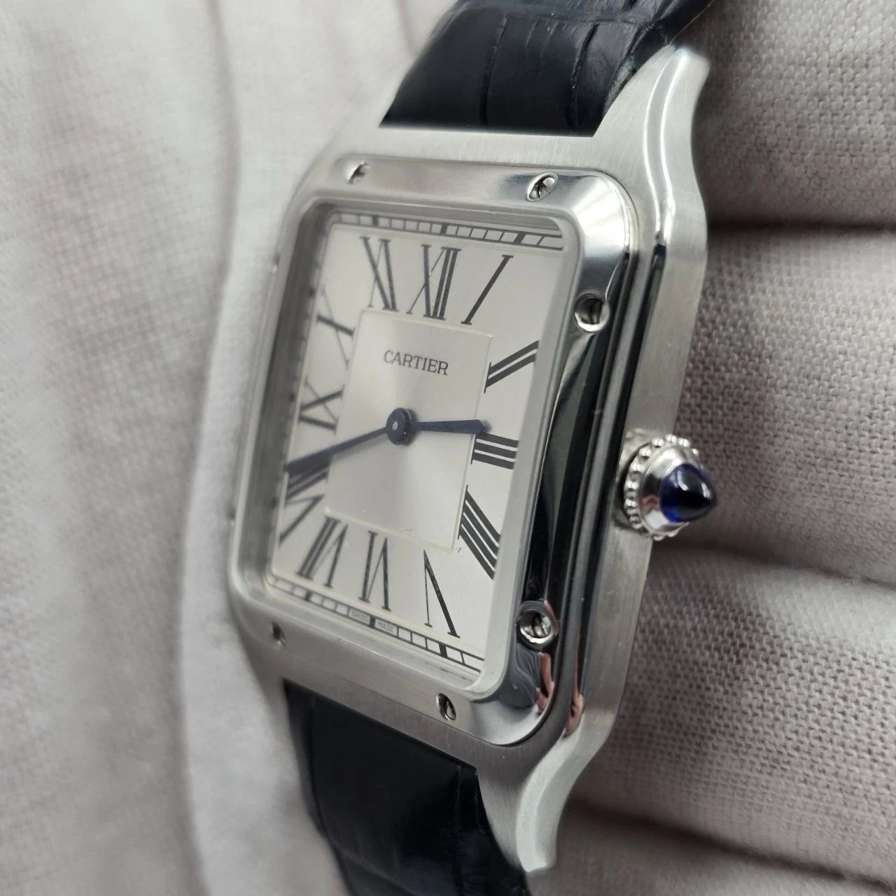 PAPERS Cartier Santos Dumont XL Silver Dial Manual Wind Watch WSSA0032 BOX