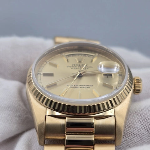 Rolex Day-Date 18038 President 18k Gold Champagne Dial 36mm Watch
