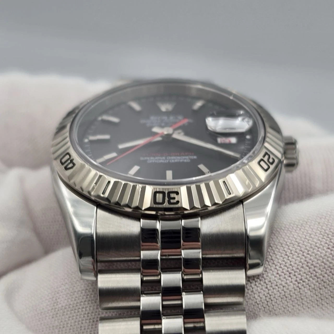 PAPERS Rolex Datejust Turn-0-Graph 36mm Black Dial 18k Fluted Jubilee 116264 BOX