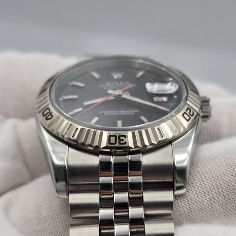 PAPERS Rolex Datejust Turn-0-Graph 36mm Black Dial 18k Fluted Jubilee 116264 BOX