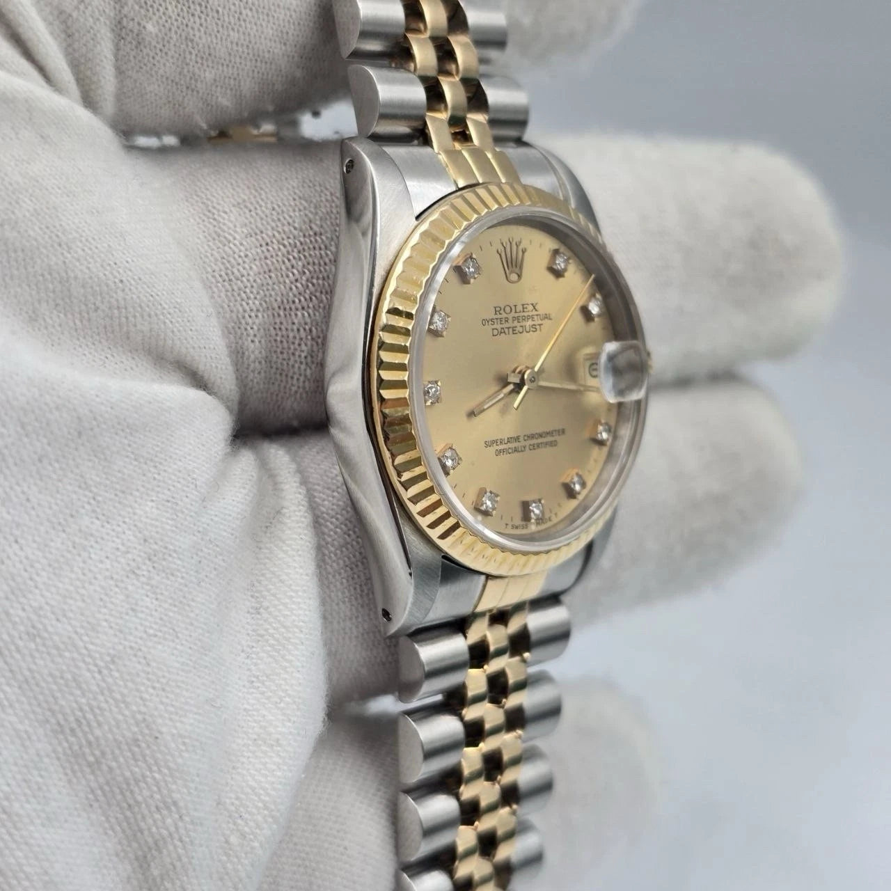 PAPERS Rolex Datejust Midsize Champagne Diamond Dial Two-Tone 31mm 68273 Watch