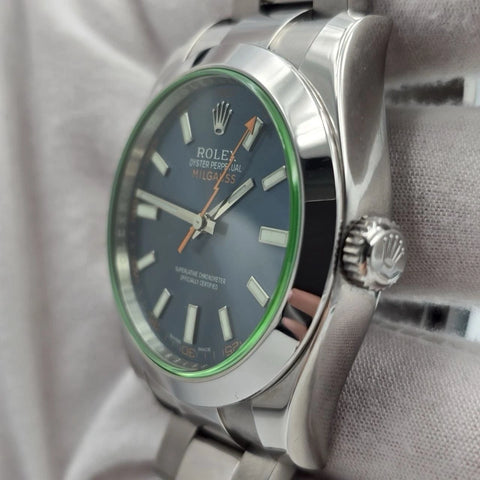 PAPERS 2017 Rolex Milgauss 40mm Steel Blue Dial Green Crystal 116400GV BOX