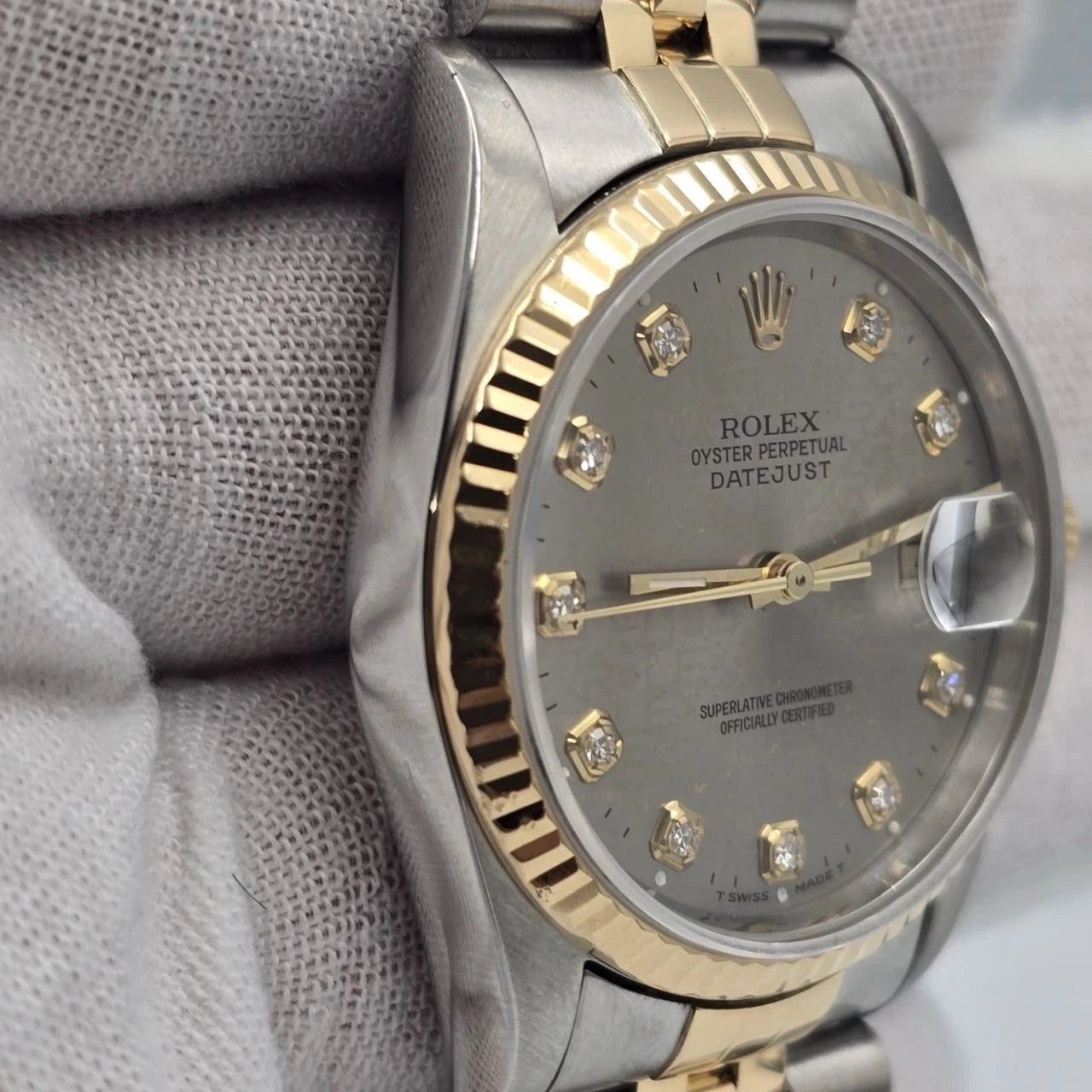 Rolex Datejust 36mm Silver Computer Diamond Dial Two Tone Jubilee 18K 16233