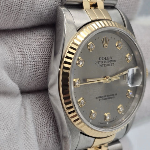 Rolex Datejust 36mm Silver Computer Diamond Dial Two Tone Jubilee 18K 16233