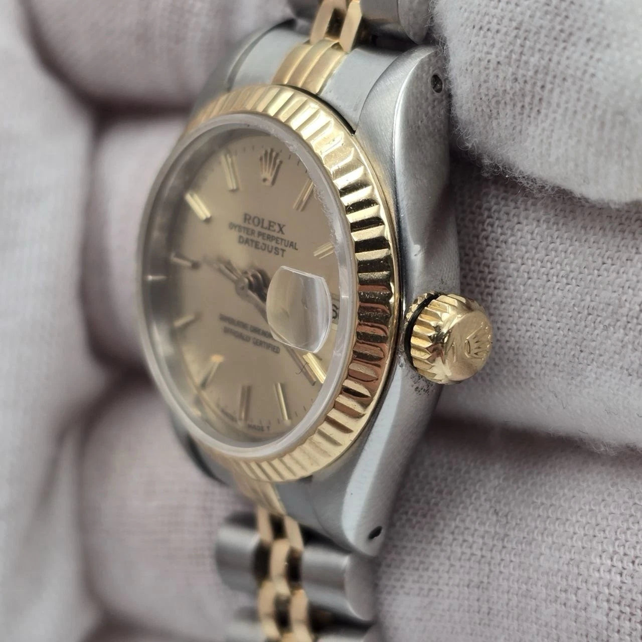 Rolex Lady Datejust 26mm Two Tone Yellow Gold Steel Champagne Dial 69173