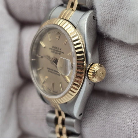 Rolex Lady Datejust 26mm Two Tone Yellow Gold Steel Champagne Dial 69173