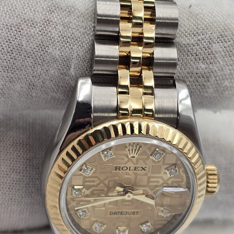 2008 Rolex Lady Datejust 26mm Anniversary Champagne Diamond Dial Hidden Clasp