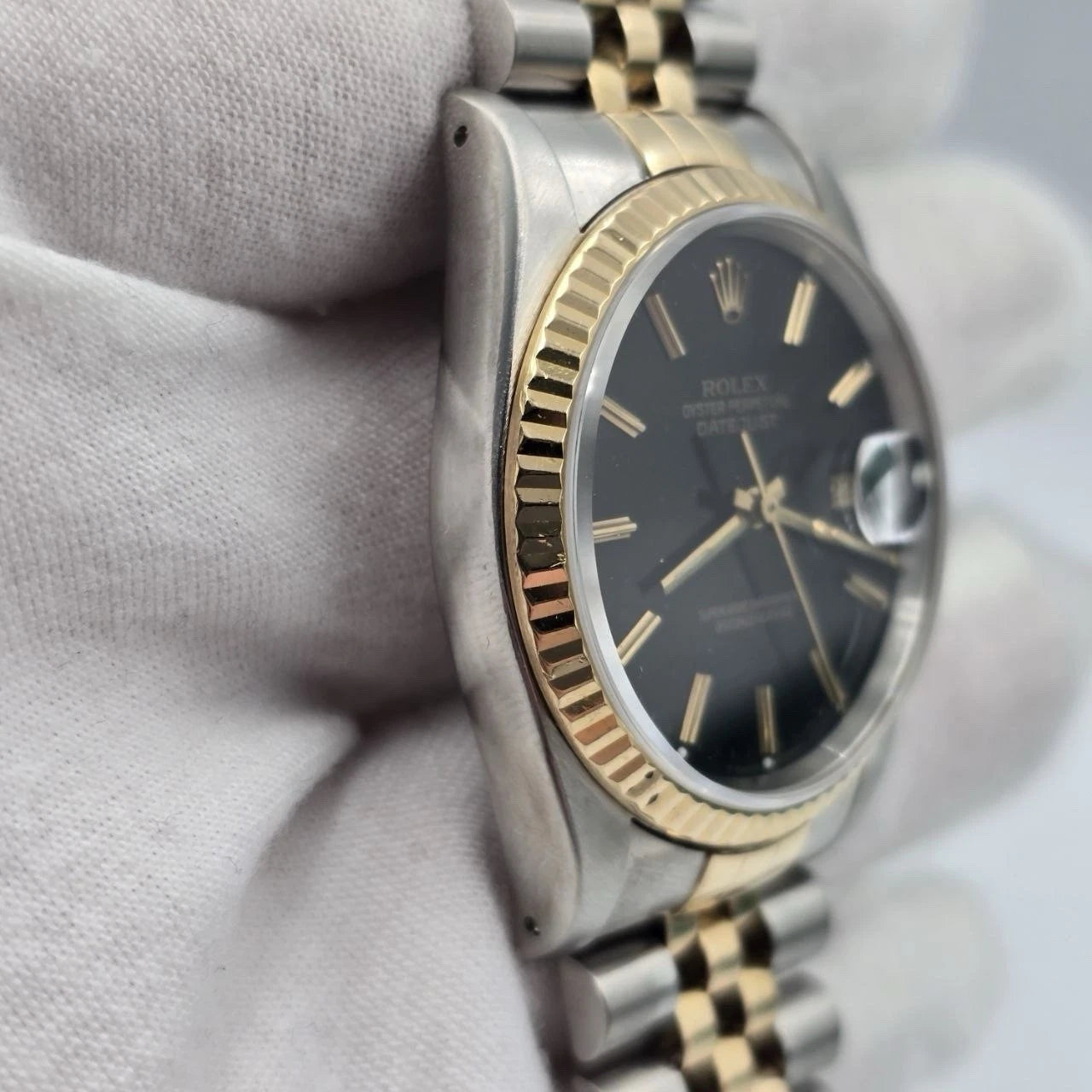 PAPERS Rolex Datejust 36mm FACTORY BLACK Dial 18K Yellow Gold Jubilee 16233