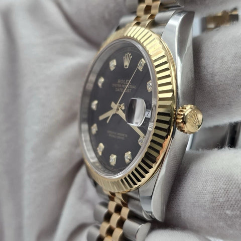 2019 PAPERS Rolex Datejust 41mm 126333 Two Tone Jubilee Black Diamond Dial BOX