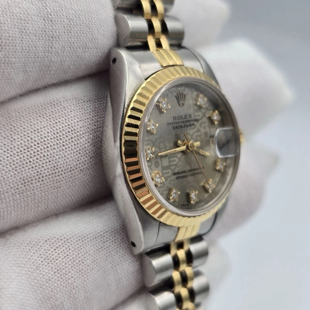 Rolex Datejust 69173 Fluted TT Jubilee Grey Computer Diamond Dial 26mm Watch