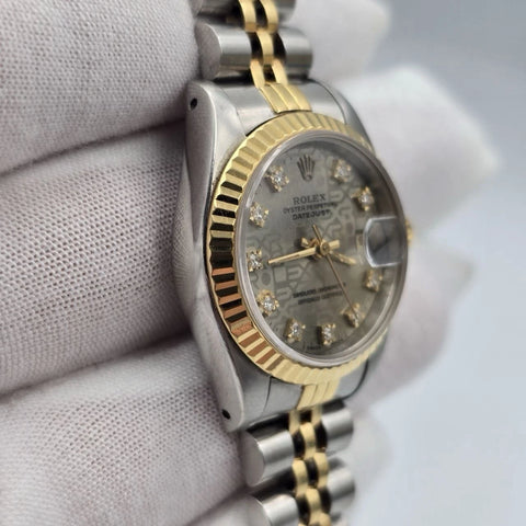 Rolex Datejust 69173 Fluted TT Jubilee Grey Computer Diamond Dial 26mm Watch