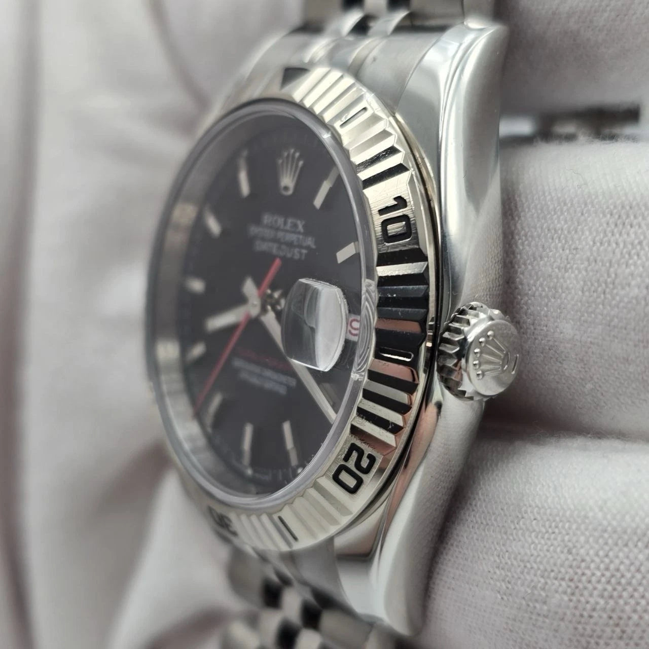 PAPERS Rolex Datejust Turn-0-Graph 36mm Black Dial 18k Fluted Jubilee 116264 BOX