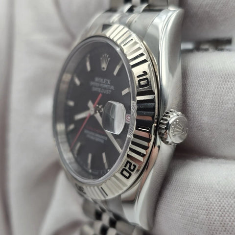 PAPERS Rolex Datejust Turn-0-Graph 36mm Black Dial 18k Fluted Jubilee 116264 BOX