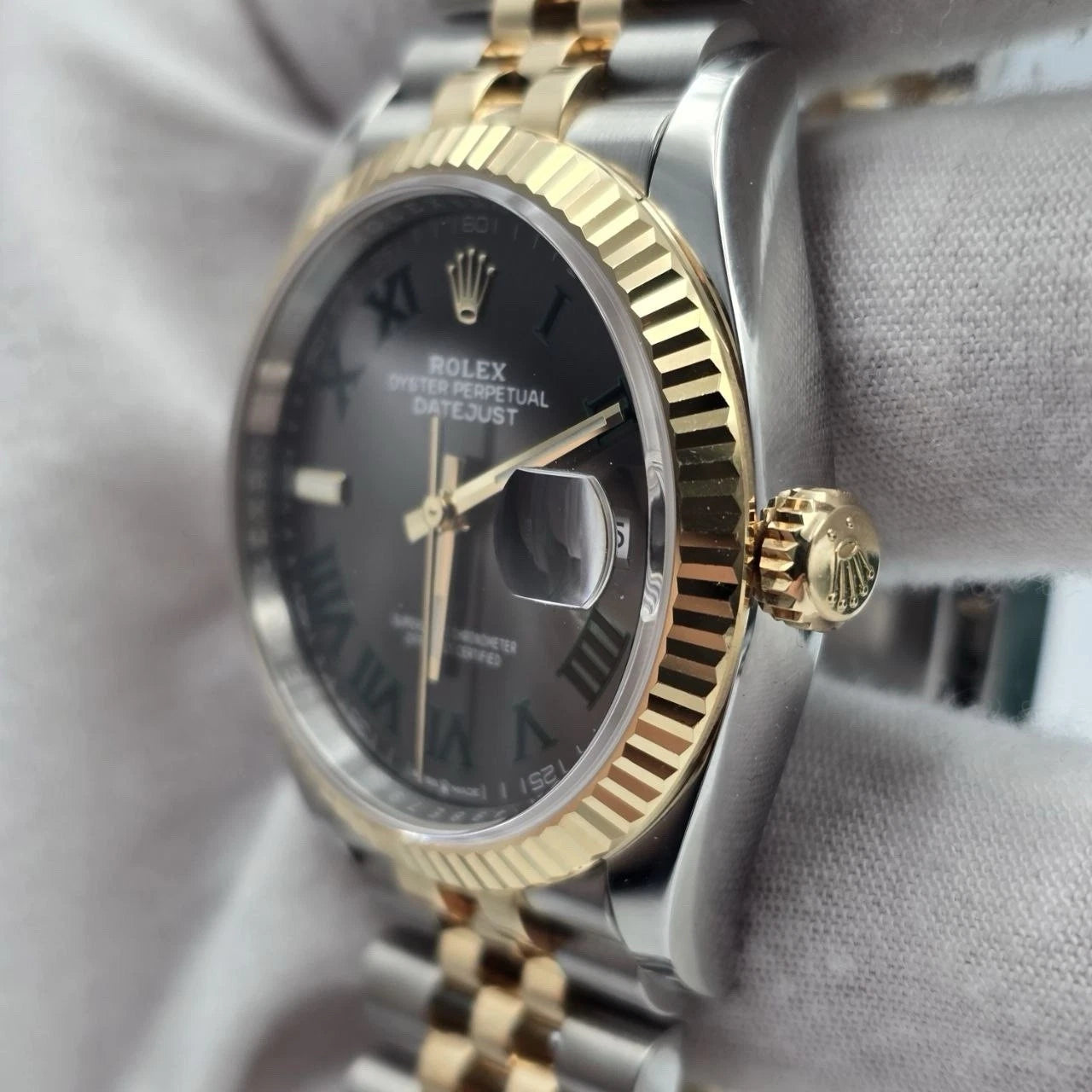PAPERS 2022 Rolex Datejust 36mm Wimbledon Yellow Gold Fluted Jubilee 126233 BOX