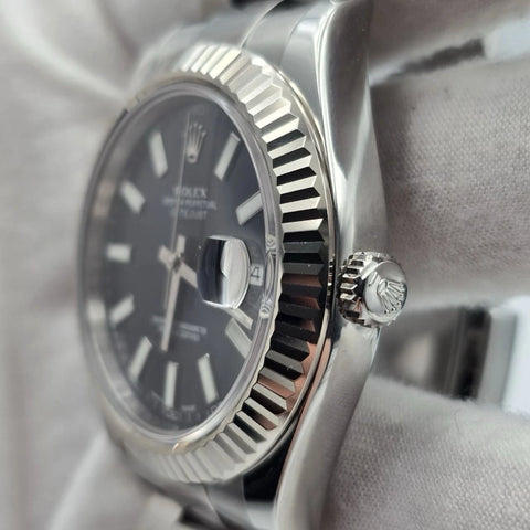 2014 PAPERS Rolex Datejust II 116334 Steel 18k White Gold Blue Dial 41mm Watch