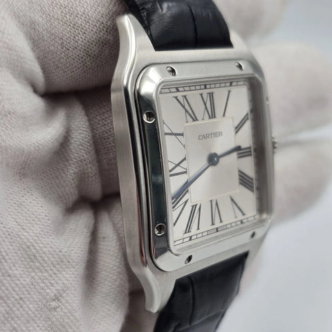 PAPERS Cartier Santos Dumont XL Silver Dial Manual Wind Watch WSSA0032 BOX