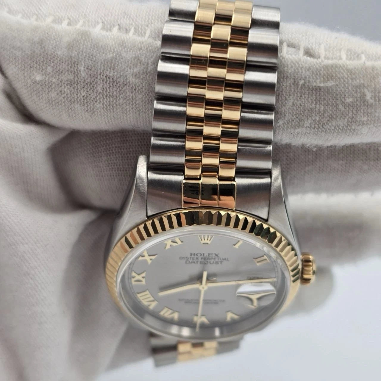 Rolex Datejust 36mm FACTORY Grey Roman Dial 18K Yellow Gold Jubilee 16233