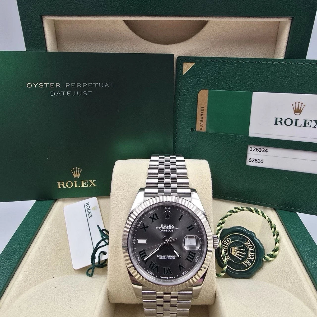 2018 PAPERS Rolex Datejust 41mm Steel Jubilee Gray Wimbledon Dial 126334 BOX
