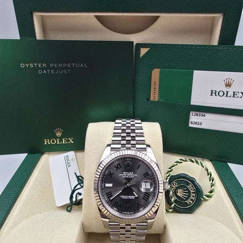2018 PAPERS Rolex Datejust 41mm Steel Jubilee Gray Wimbledon Dial 126334 BOX