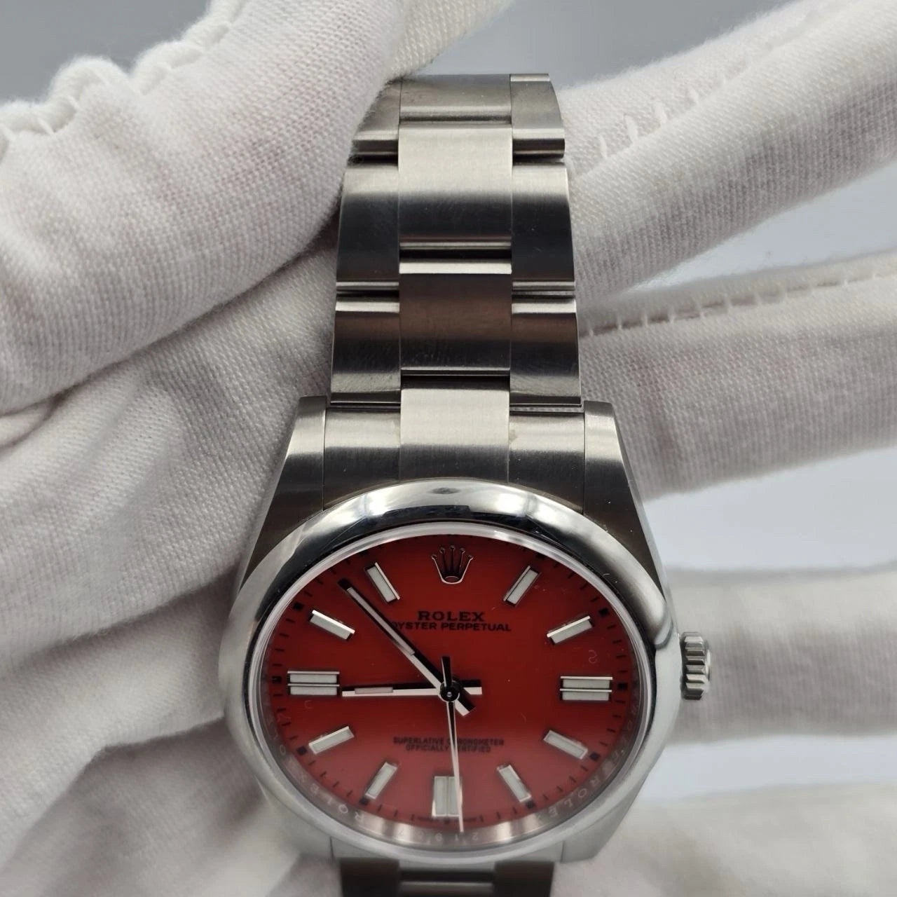 2021 PAPERS Rolex Oyster Perpetual 41mm Coral Red Stainless Steel 124300 BOX
