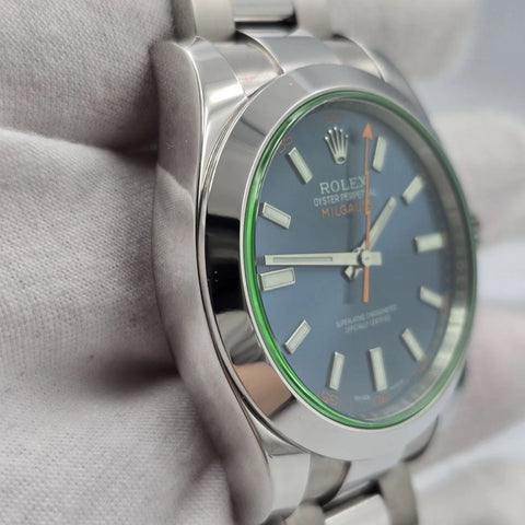 PAPERS 2017 Rolex Milgauss 40mm Steel Blue Dial Green Crystal 116400GV BOX