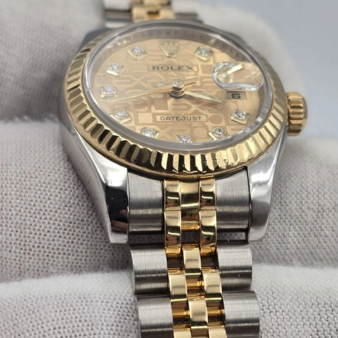 2008 Rolex Lady Datejust 26mm Anniversary Champagne Diamond Dial Hidden Clasp