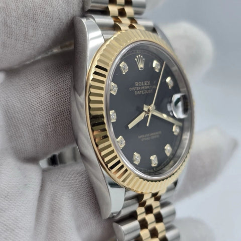 2019 PAPERS Rolex Datejust 41mm 126333 Two Tone Jubilee Black Diamond Dial BOX
