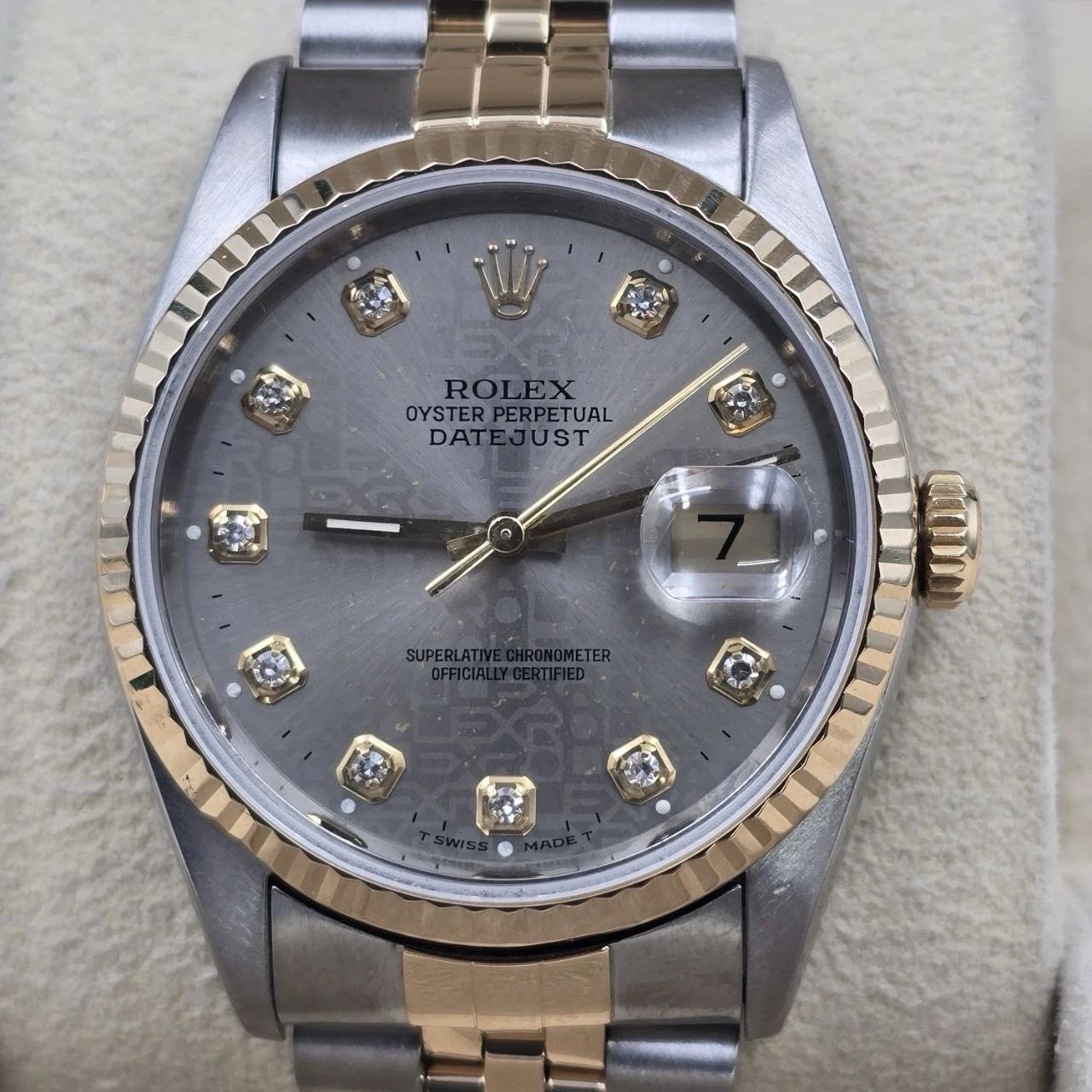 Rolex Datejust 36mm Silver Computer Diamond Dial Two Tone Jubilee 18K 16233