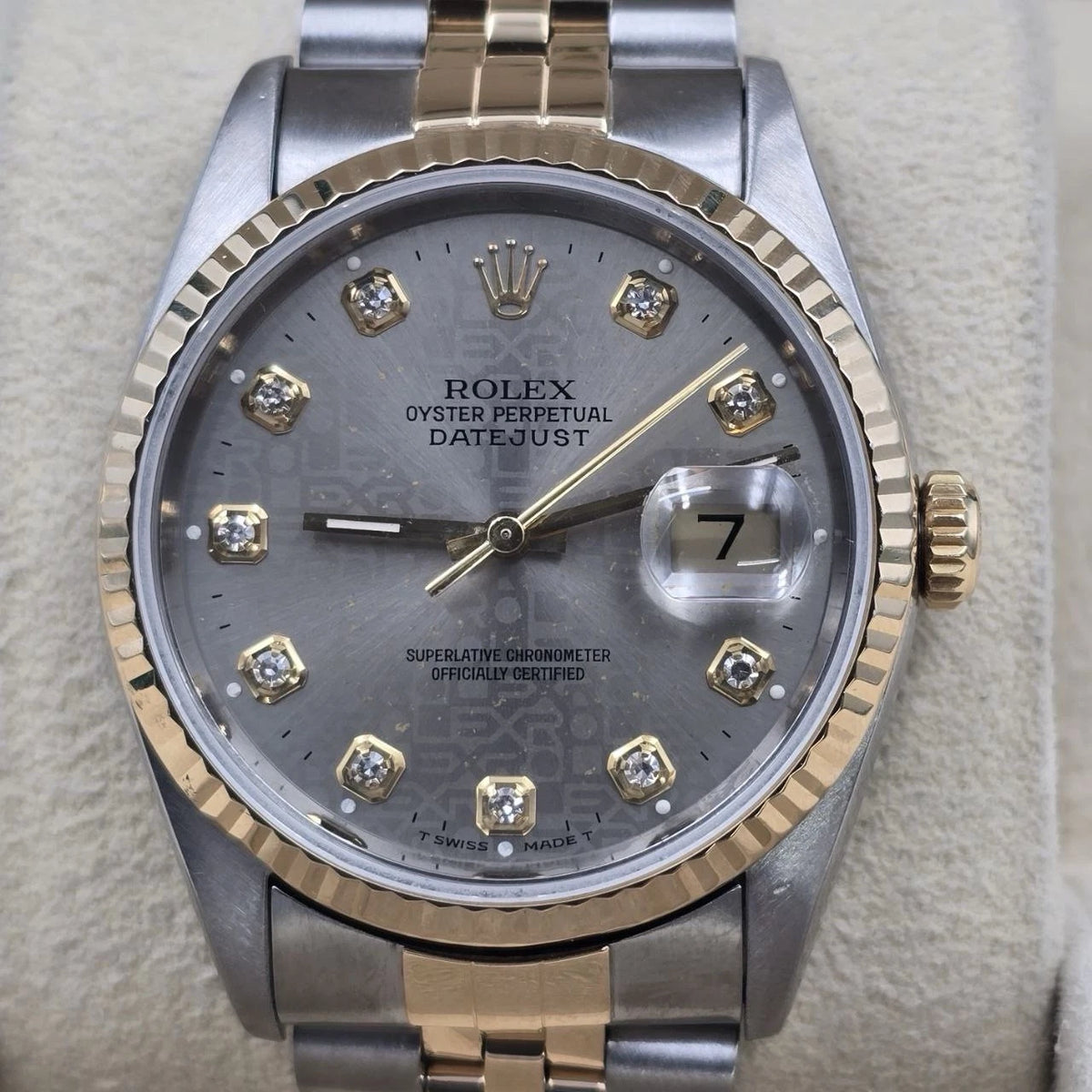 Rolex Datejust 36mm Silver Computer Diamond Dial Two Tone Jubilee 18K 16233