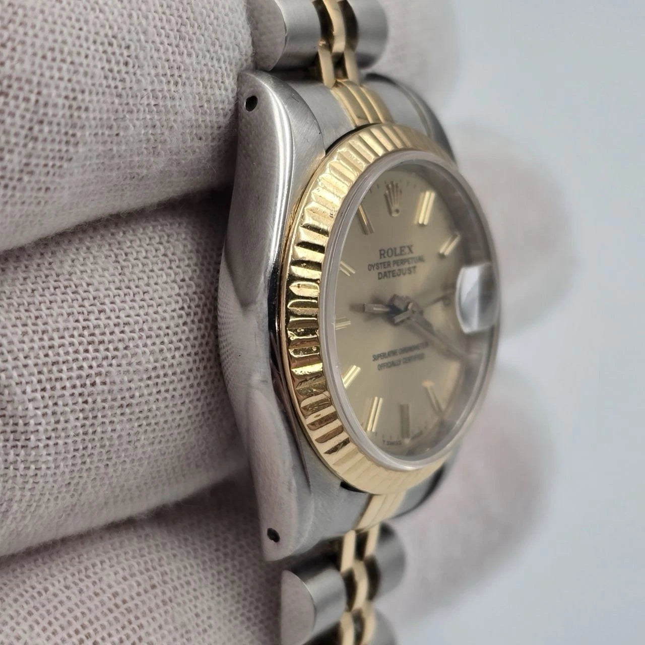 Rolex Lady Datejust 26mm Two Tone Yellow Gold Steel Champagne Dial 69173