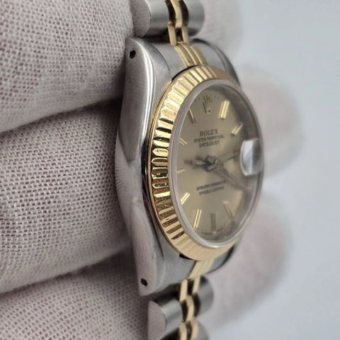 Rolex Lady Datejust 26mm Two Tone Yellow Gold Steel Champagne Dial 69173