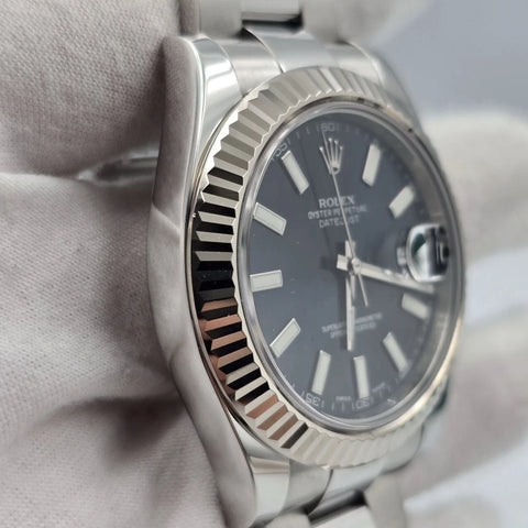 2014 PAPERS Rolex Datejust II 116334 Steel 18k White Gold Blue Dial 41mm Watch