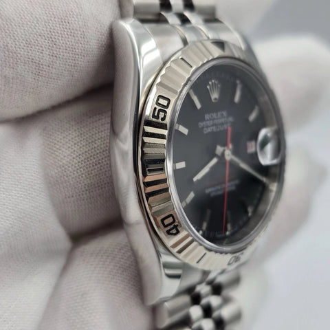 PAPERS Rolex Datejust Turn-0-Graph 36mm Black Dial 18k Fluted Jubilee 116264 BOX