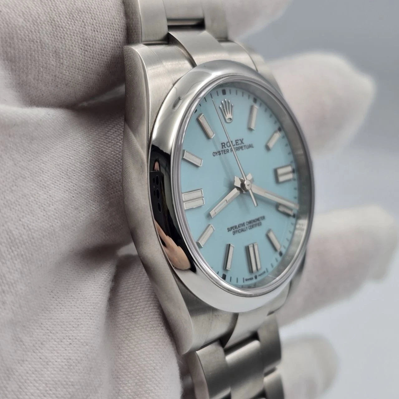 2022 PAPERS Rolex Oyster Perpetual 41mm Turquoise Tiffany Blue Steel 124300 BOX