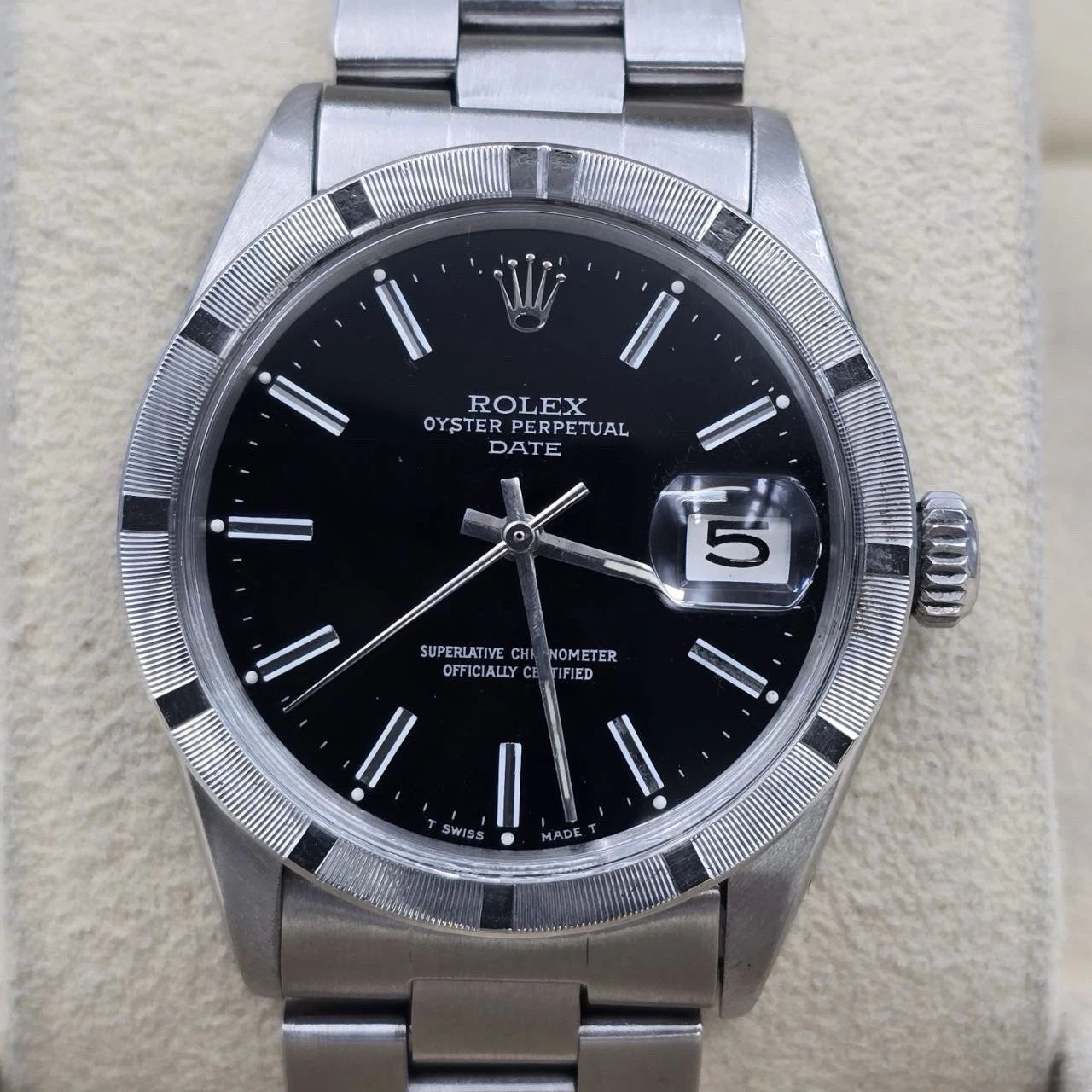 Rolex Oyster Perpetual Date Black Dial Stainless Steel 1501 34mm Watch