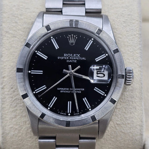 Rolex Oyster Perpetual Date Black Dial Stainless Steel 1501 34mm Watch