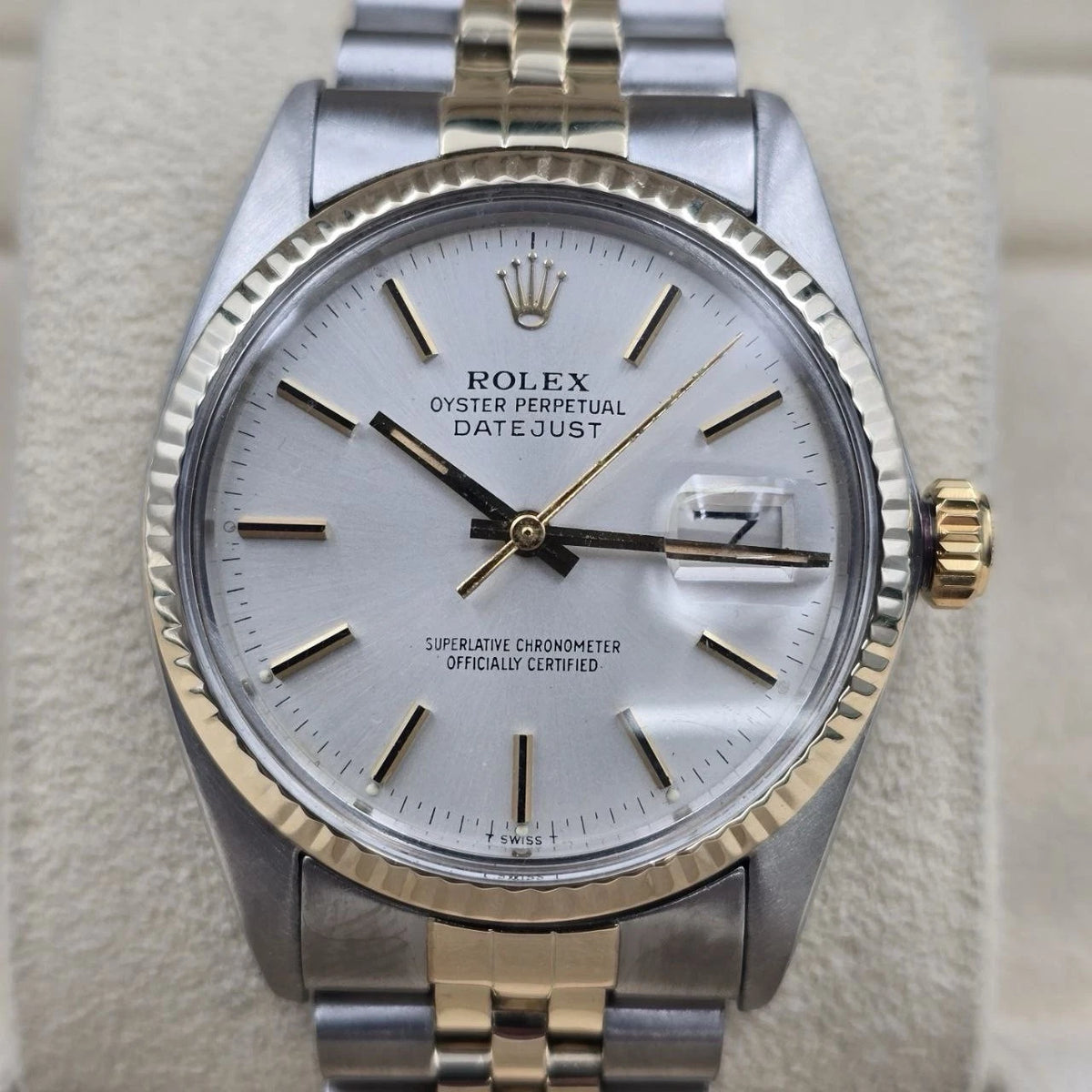 Rolex Datejust Silver Dial Two-Tone Yellow Gold Jubilee 16013 36mm Watch