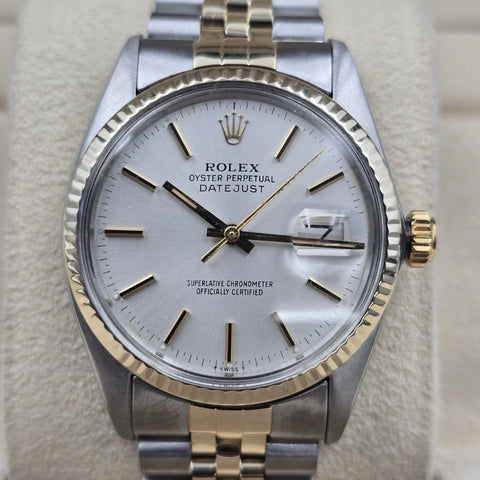 Rolex Datejust Silver Dial Two-Tone Yellow Gold Jubilee 16013 36mm Watch