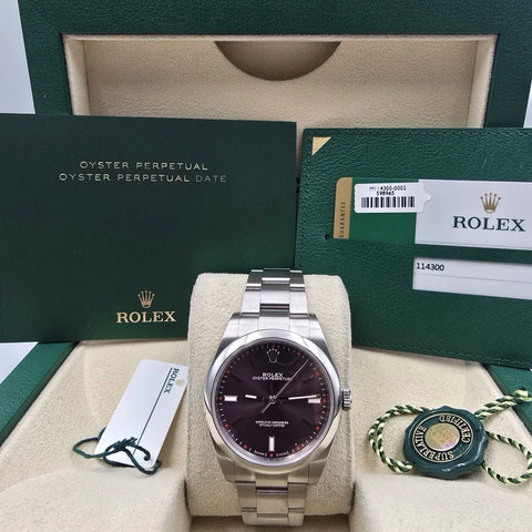 PAPERS 2019 Rolex Oyster Perpetual PURPLE GRAPE 39mm Stainless Steel 114300 BOX