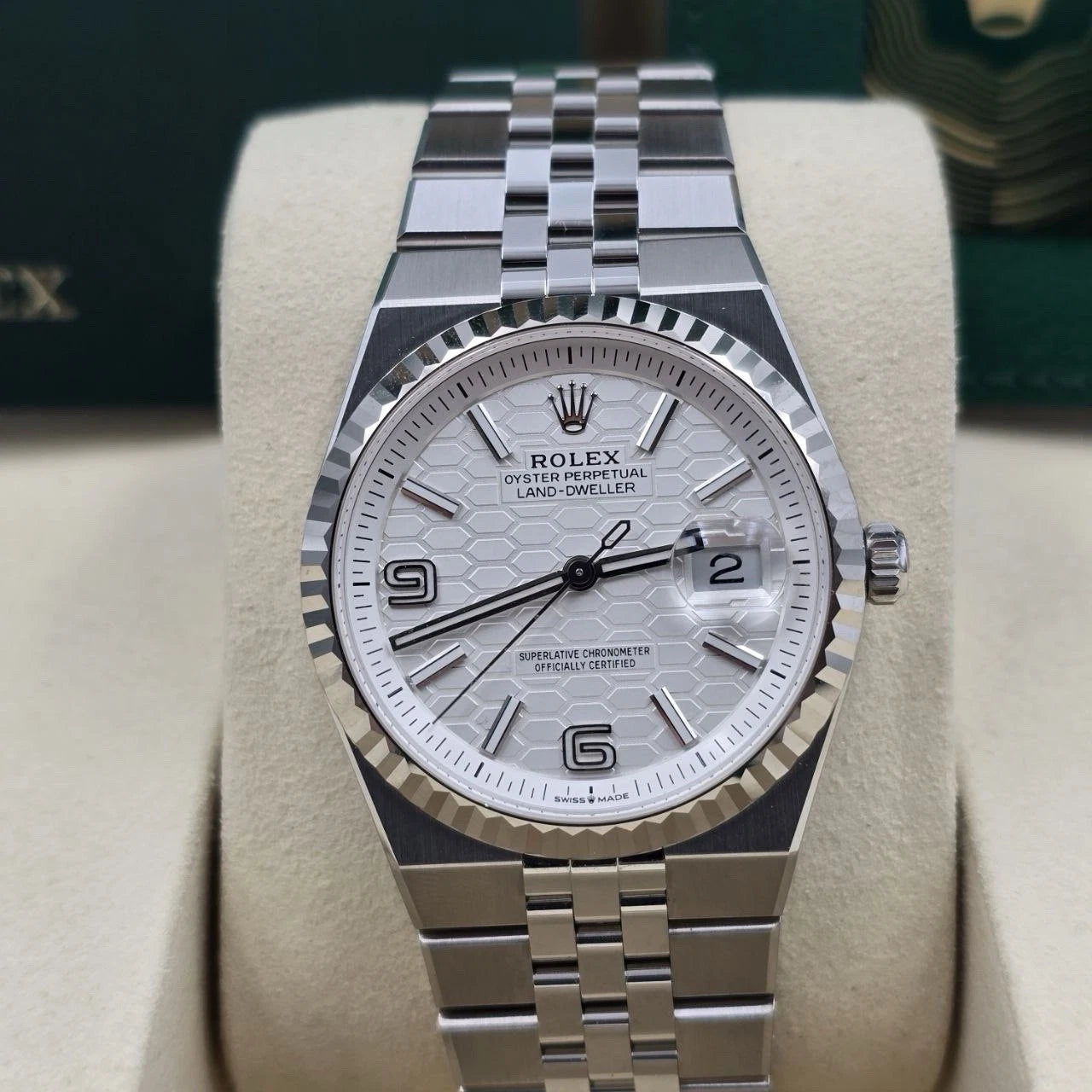 NEW 2026 Rolex Land-Dweller 127234 Steel Honeycomb White Dial 36mm Watch