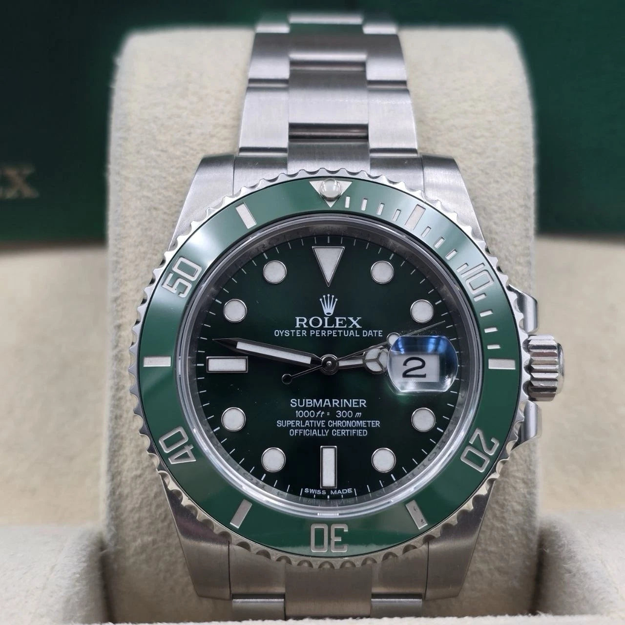 2015 PAPERS Rolex Submariner Hulk 116610LV Green 40mm Ceramic Watch BOX