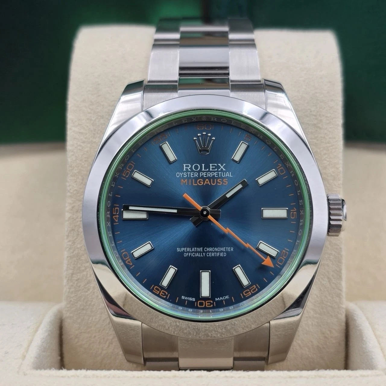 PAPERS 2017 Rolex Milgauss 40mm Steel Blue Dial Green Crystal 116400GV BOX